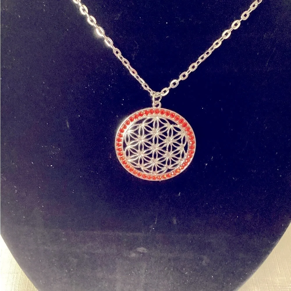 Orange Silver Tone Necklace with Pendant